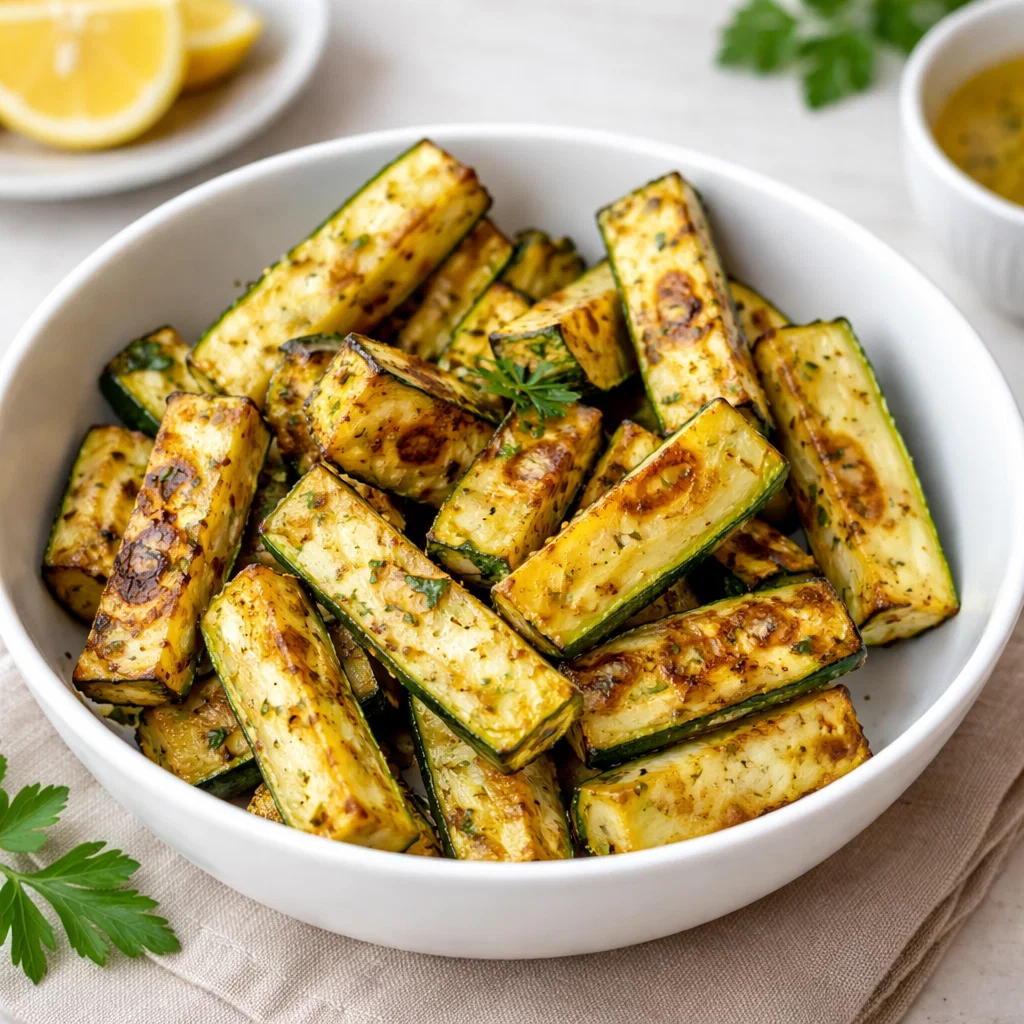 Easy Grilled Blackstone Zucchini on a white platter