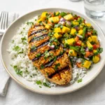 Grilled Honey Lime Chicken with fresh Mango Salsa on a plate