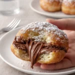 A plate of golden Fluffy Nutella Bombs with melted chocolate center.