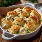 Easy Biscuit-Topped Creamy Chicken & Dumplings Casserole